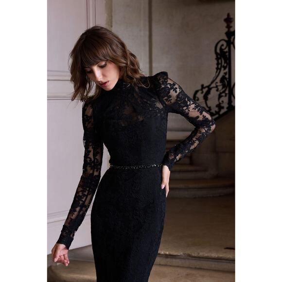 V.Chapman Womens The Jules Turtleneck Lace Maxi Dress Black Size 14 NWT - Picture 14 of 16